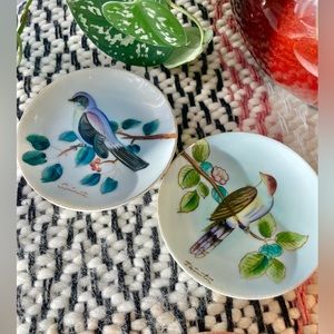 2 Japanese Hand-painted Colorful Bird Small Retro Decorative Dishes/Plates